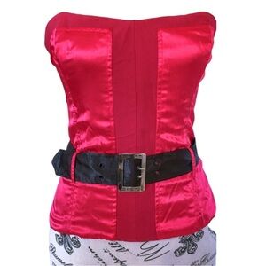 Vintage Cotton Express Y2K Satin Belted Corset Sexy Santa Bustier Red Black Sm